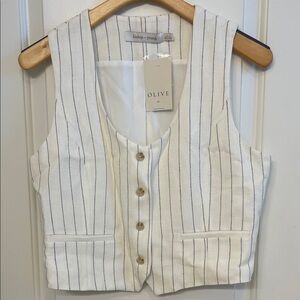 bishop + young White Vest with Navy Pinstripes